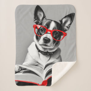 Dog Reading Book Sherpa Blanket