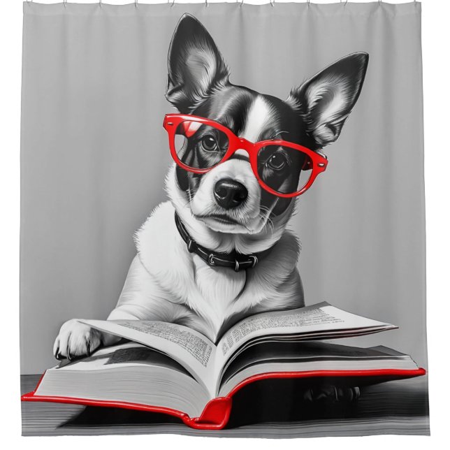 Dog Reading Book Shower Curtain (Front)