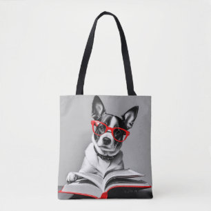 Dog Reading Book Tote Bag