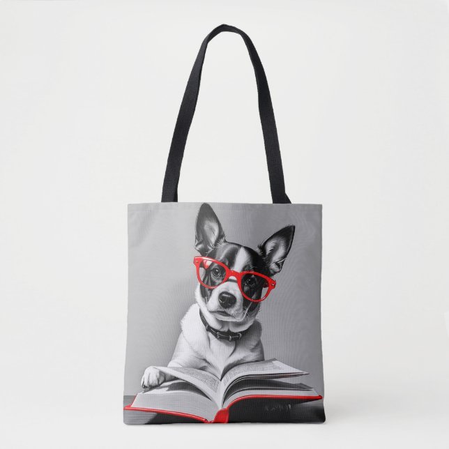 Dog Reading Book Tote Bag (Front)