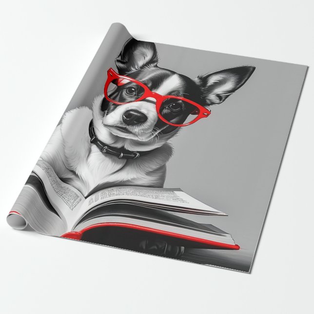 Dog Reading Book Wrapping Paper (Unrolled)