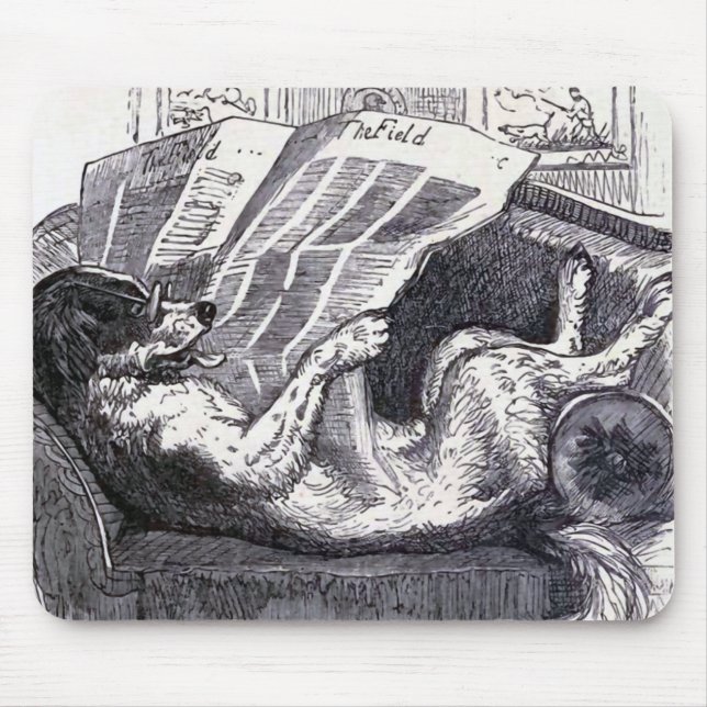"Dog Reading Newspaper" Vintage Illustration Mouse Mat (Front)