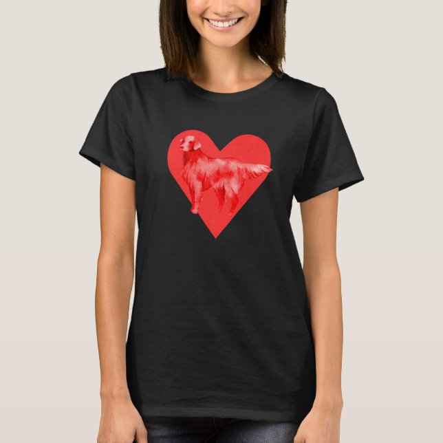 Dog Red Heart Flat Coated Retriever T-Shirt (Front)