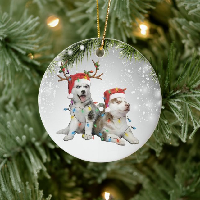 Dog Reindee Siberian Husky icee chuksha puppy pet  Ceramic Tree Decoration (Tree)
