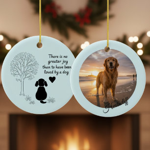 Dog Remembrance Photo Quote Blue Rescue Ceramic Tree Decoration
