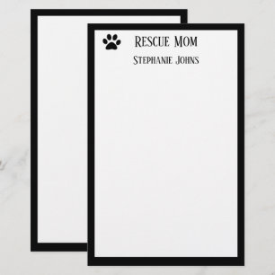 Dog Rescue Mum Dad Parent Black White Custom Name Stationery