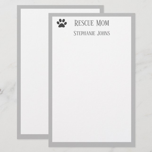 Dog Rescue Mum Dad Parent Pet Grey Custom Name Stationery (Front/Back)