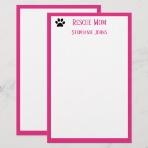 Dog Rescue Mum Pet Parent Pink Custom Name Cute Stationery