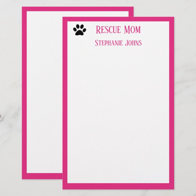Dog Rescue Mum Pet Parent Pink Custom Name Cute Stationery (Front/Back)