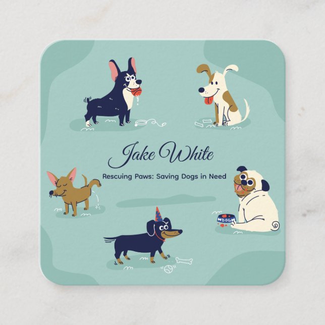 Dog Rescue Pet Sitting Square Business Card (Front)