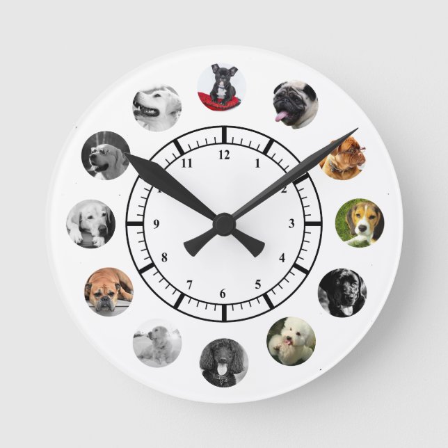 DOG Rescue Shelter Rehoming 12 PHOTO Collage Round Clock (Front)