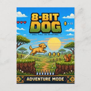 Dog, Retro 8-Bit Pixel Art Postcard