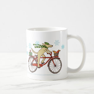 Dog Riding Bicycle with Cute Squirrel Holiday Coffee Mug
