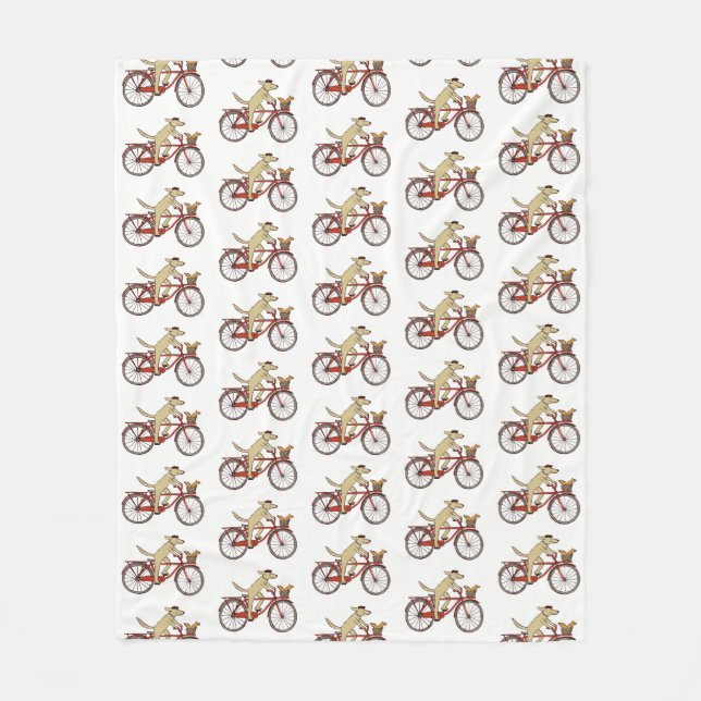 Dog Riding Bicycle with Cute Squirrel Patterned Fleece Blanket (Front)