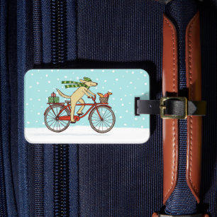 Dog Riding Bicycle with Squirrel Friend Custom Luggage Tag