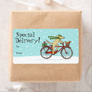 Dog Riding Bicycle with Squirrel Holiday Gift Tags