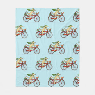 Dog Riding Bicycle with Squirrel Holiday Pattern Fleece Blanket