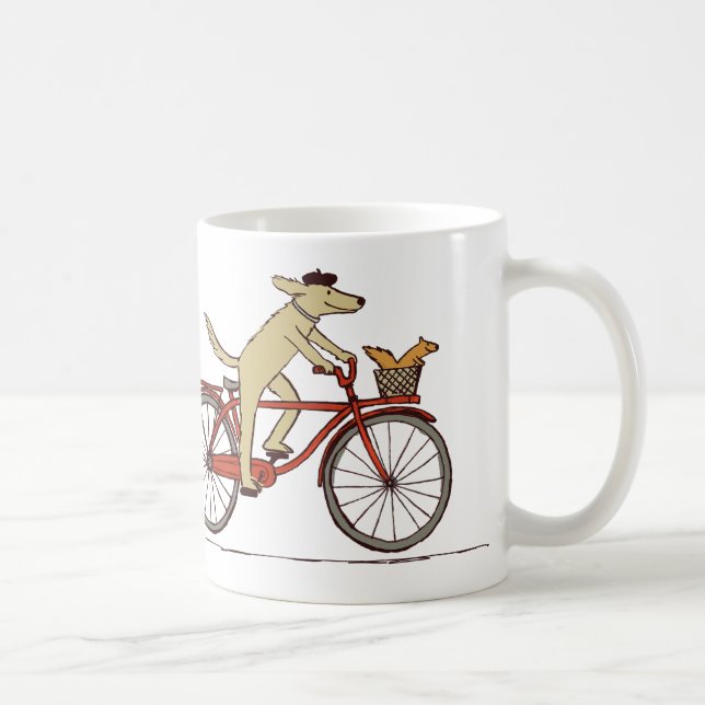 Dog Riding Bike with Squirrel - Cute Animal Art Coffee Mug (Right)