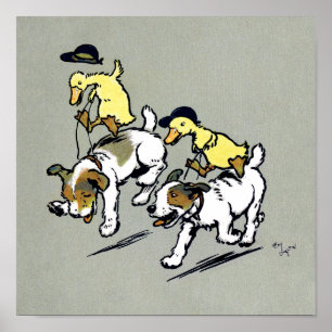 Dog-riding ducks poster
