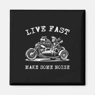 Dog Riding Motorcycle And Cat Playing Guitar Punk Magnet