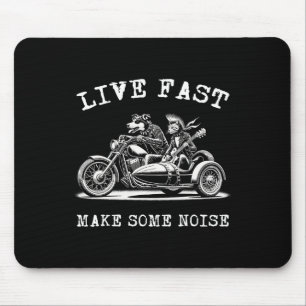 Dog Riding Motorcycle And Cat Playing Guitar Punk  Mouse Mat