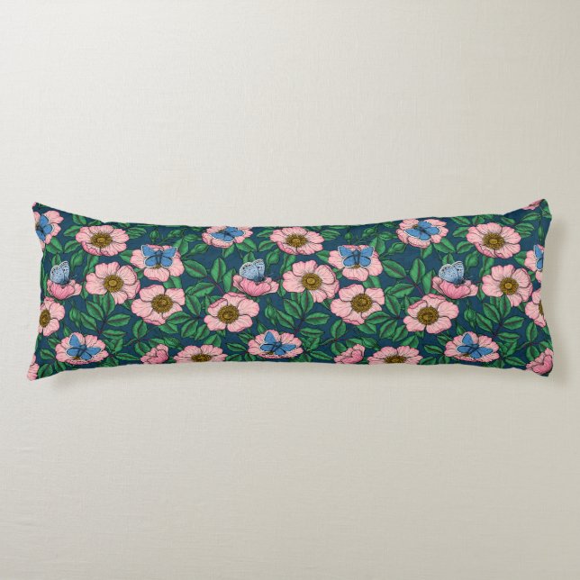 Dog rose and butterflies body cushion (Front)