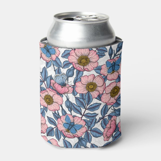 Dog rose and butterflies can cooler (Can Front)