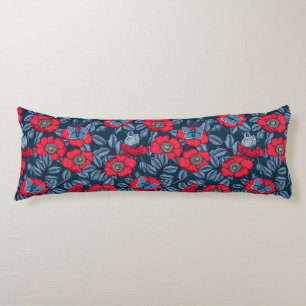 Dog rose and butterflies in blue and red body cushion