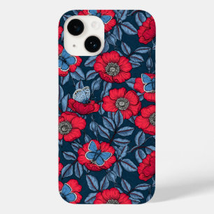 Dog rose and butterflies in blue and red Case-Mate iPhone 14 case