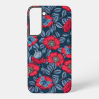 Dog rose and butterflies in blue and red