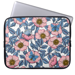 Dog rose and butterflies laptop sleeve
