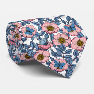 Dog rose and butterflies tie