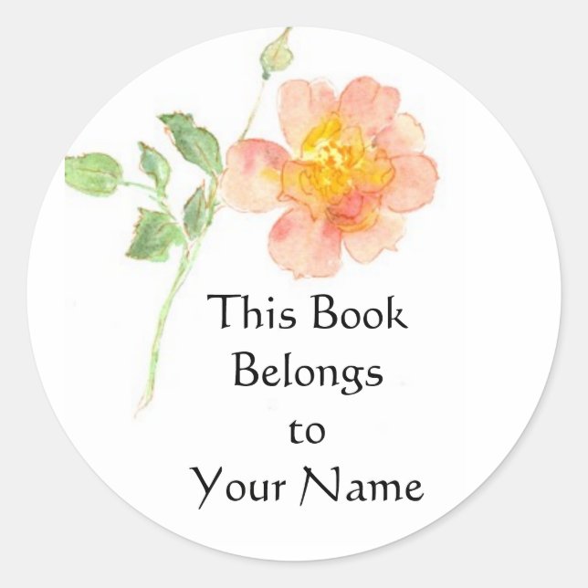 Dog Rose Bookplate Classic Round Sticker (Front)