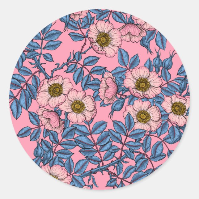 Dog rose pattern classic round sticker (Front)
