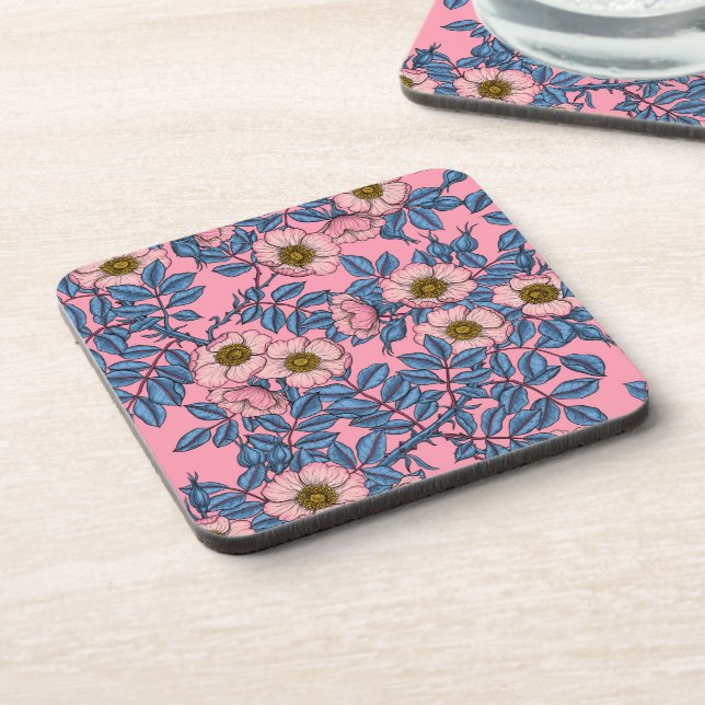 Dog rose pattern coaster (Left Side)