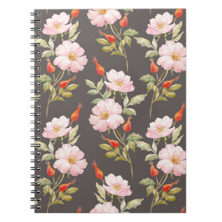 Dog Rose Watercolor: Dark Floral Pattern Notebook