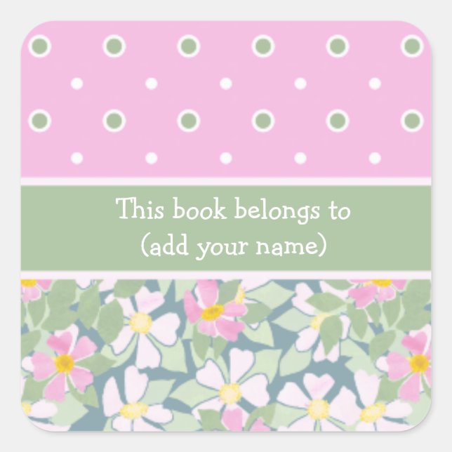 Dog Roses and Polka Dots: Sheet of 20 Bookplates Square Sticker (Front)