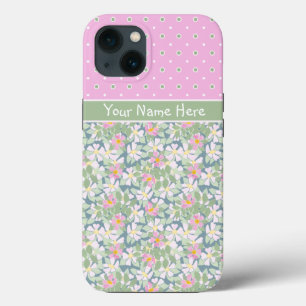 Dog Roses Navy Polkas Pink Samsung Galaxy Note 4 iPhone 13 Case
