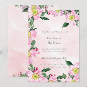 Dog Roses on pink background Wedding Invitation