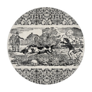 Dog running antique pet art victorian illustration cutting board