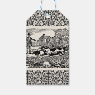 Dog running antique pet art victorian illustration gift tags