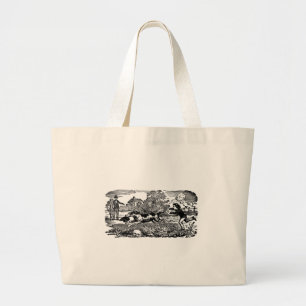 Dog running antique pet art victorian illustration large tote bag