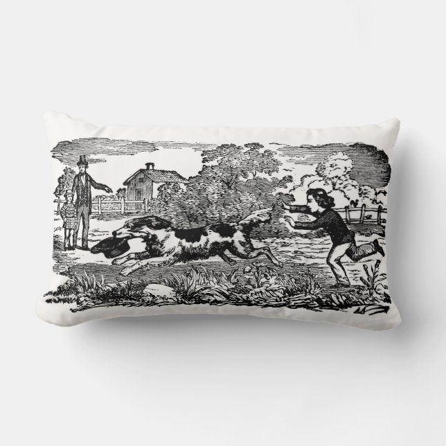 Dog running antique pet art victorian illustration lumbar cushion (Front)