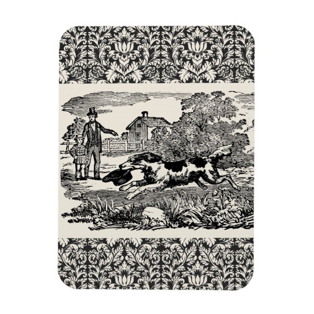 Dog running antique pet art victorian illustration magnet (Vertical)