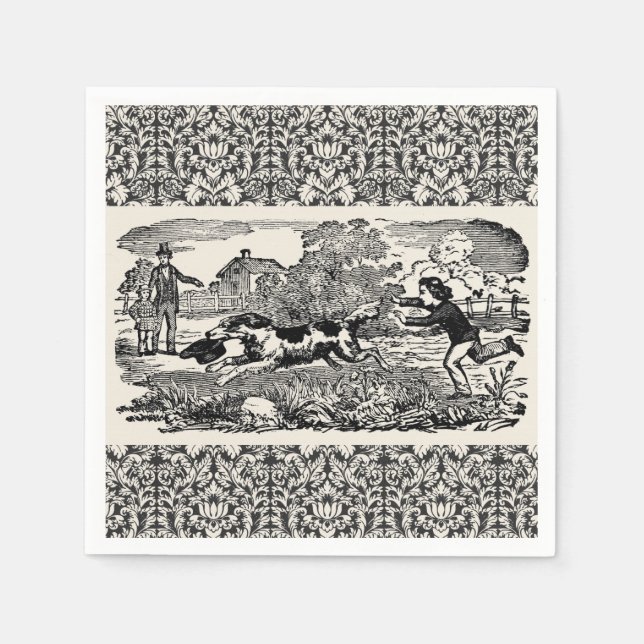 Dog running antique pet art victorian illustration napkin (Front)