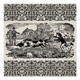 Dog running antique pet art victorian illustration poster