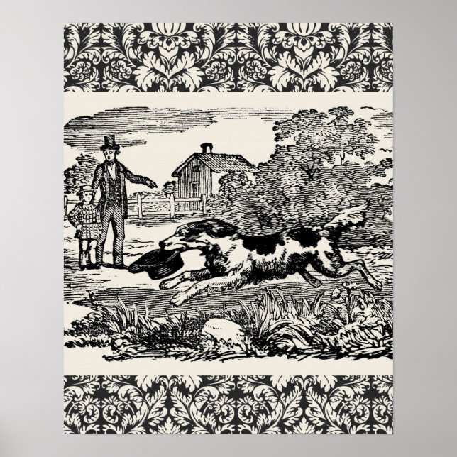 Dog running antique pet art victorian illustration poster (Front)