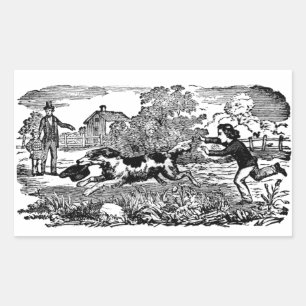 Dog running antique pet art victorian illustration rectangular sticker