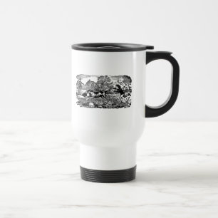 Dog running antique pet art victorian illustration travel mug
