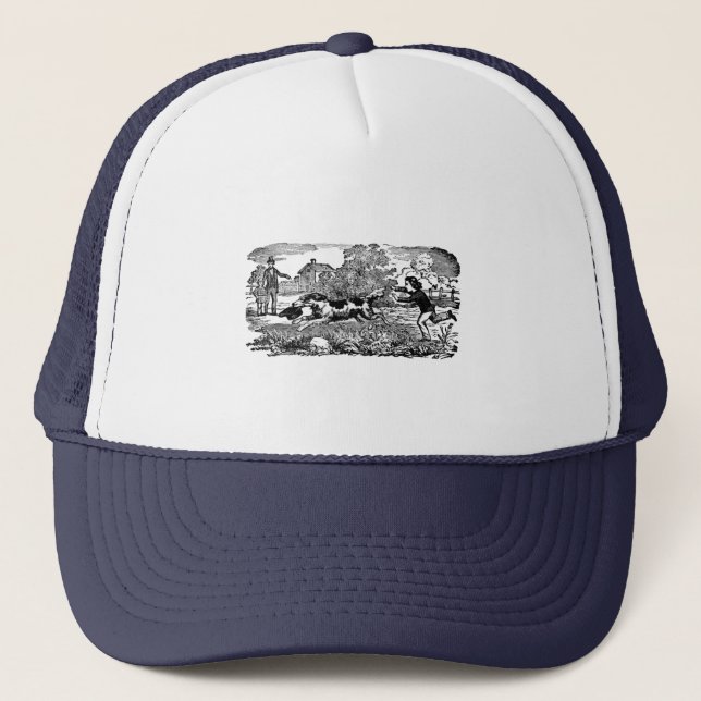 Dog running antique pet art victorian illustration trucker hat (Front)